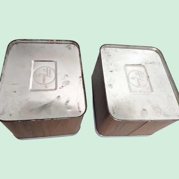 Vintage Coffee and Tea Tins Storage containers faux wood pattern & steel x2 - Picture 2 of 6